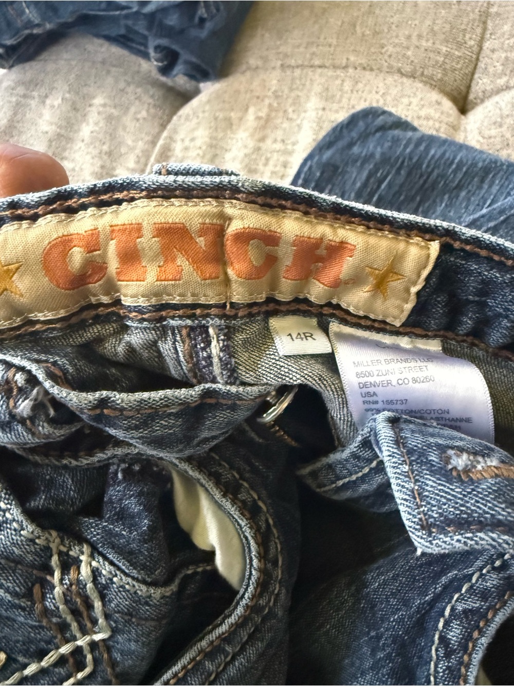 Cinch Blue Denim Jeans with Branded Waistband- Bundle of 4; size (14) - Picture 2 of 2